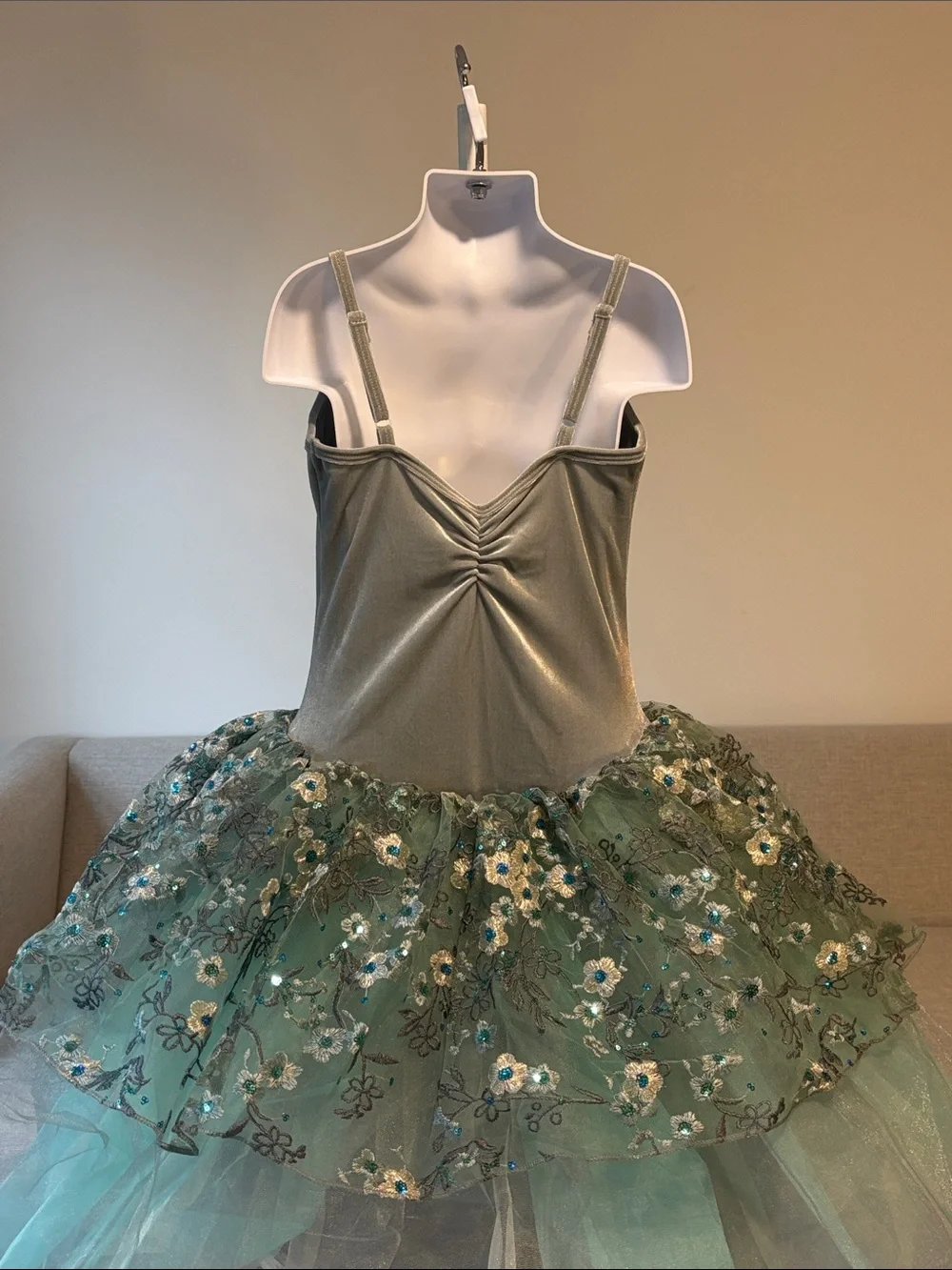 Girls Green Floral Tulle Dance Costume with Arm Cuffs